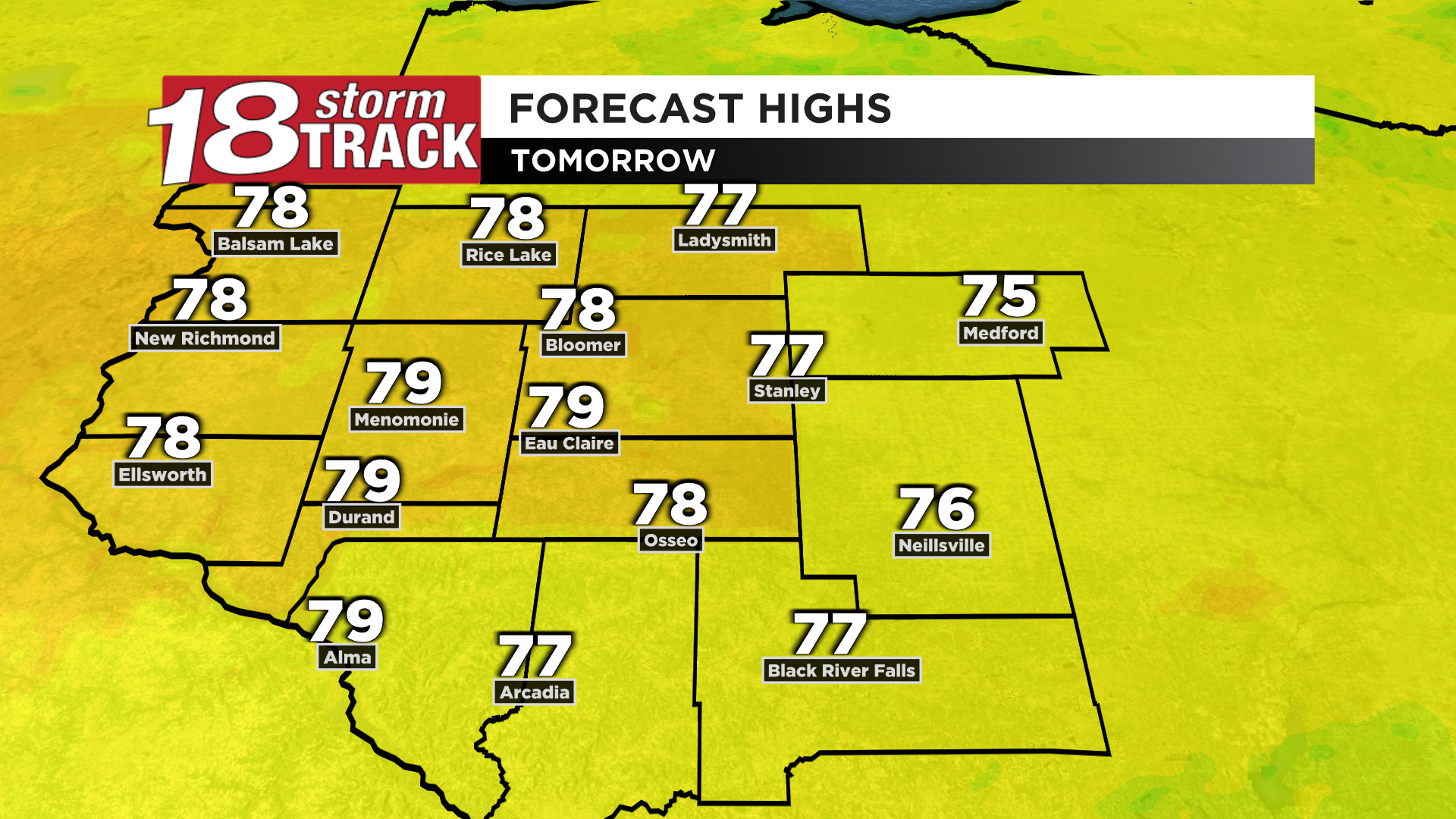 Tomorrow's high temperatures. png